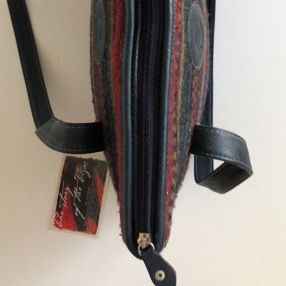 BORN Wool Navy Leather Southwestern Boho Tote Shopper Bag - Picture 3 of 11